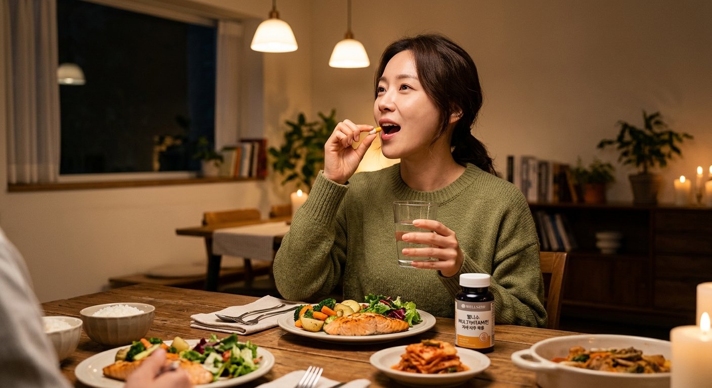 식후 달맞이꽃종자유 챙기는 모습