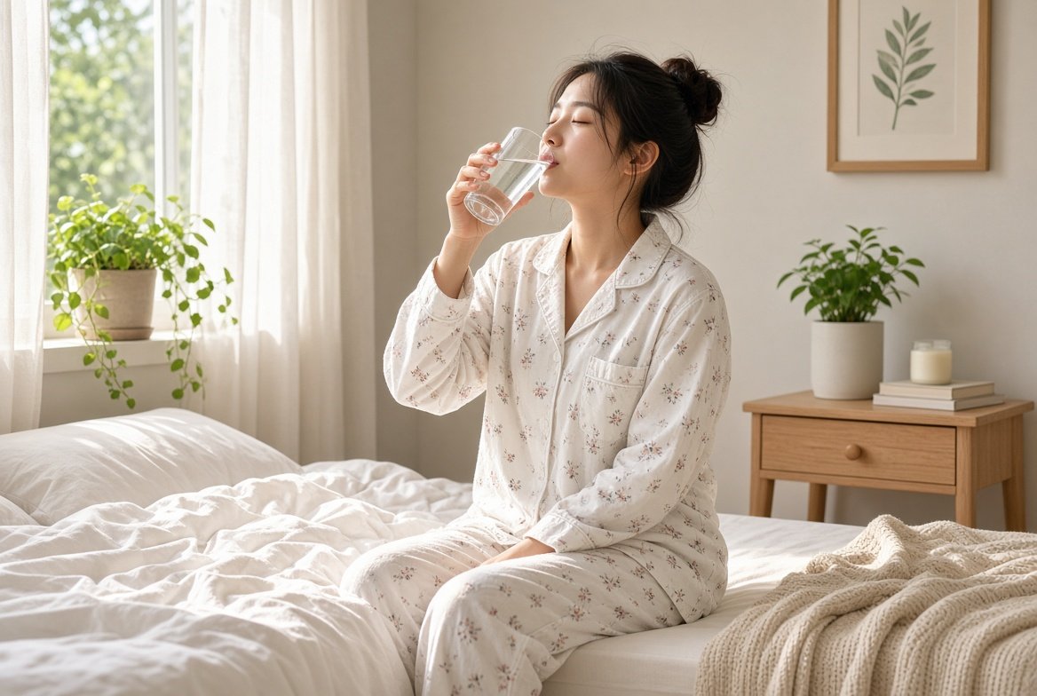 기상 직후 물 마시는 모습