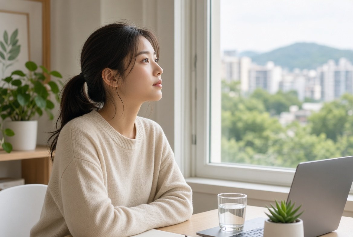 먼 곳을 바라보는 모습