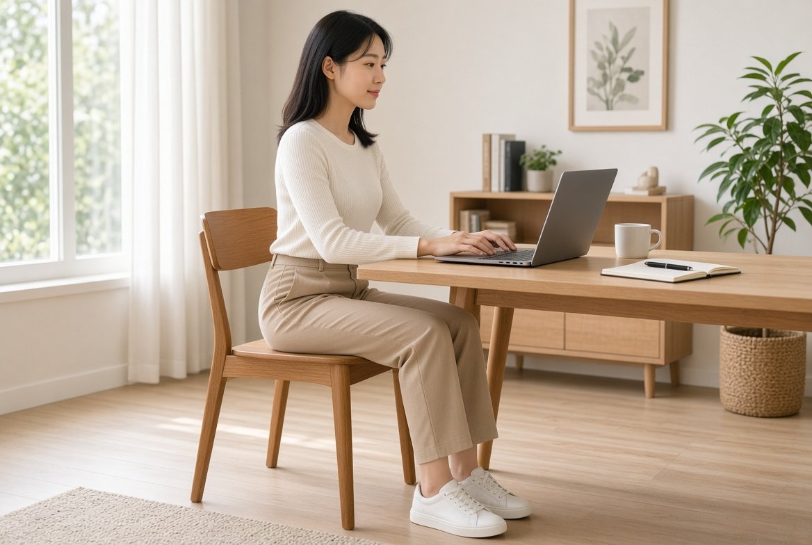바른 자세로 앉아 일하는 모습