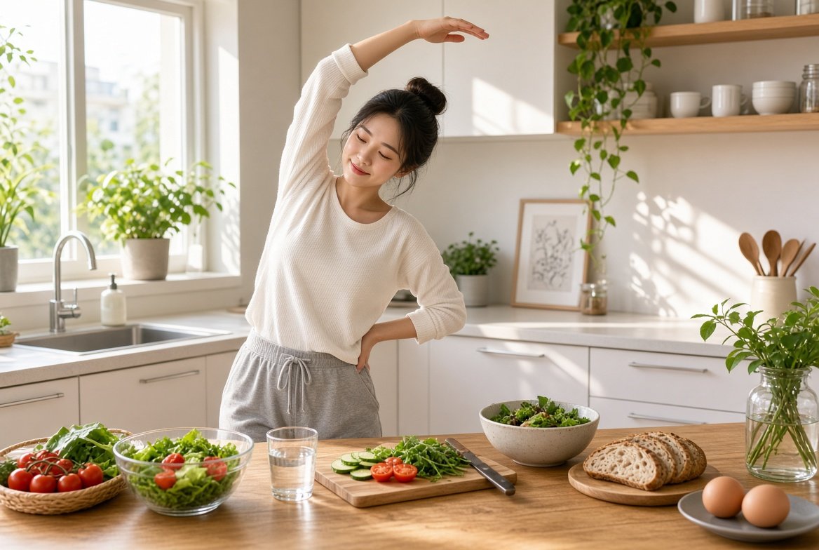 아침 스트레칭과 식사 준비