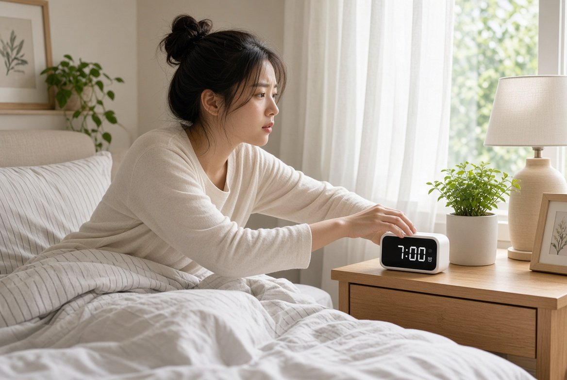 알람 맞춰 일어나는 모습