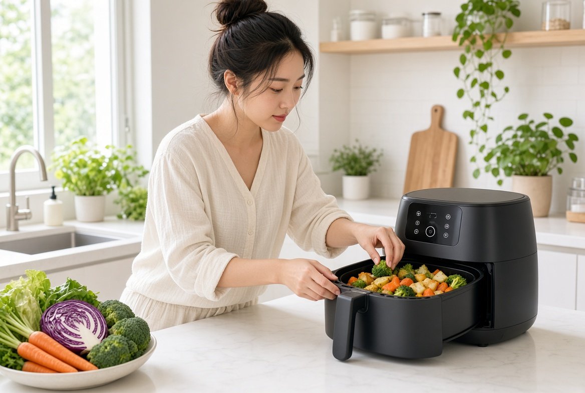 에어프라이어로 조리하는 모습