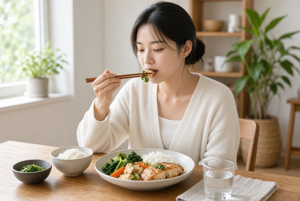 천천히 식사하는 모습