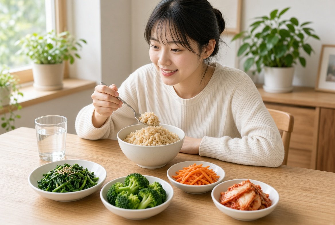 현미밥과 채소 식단